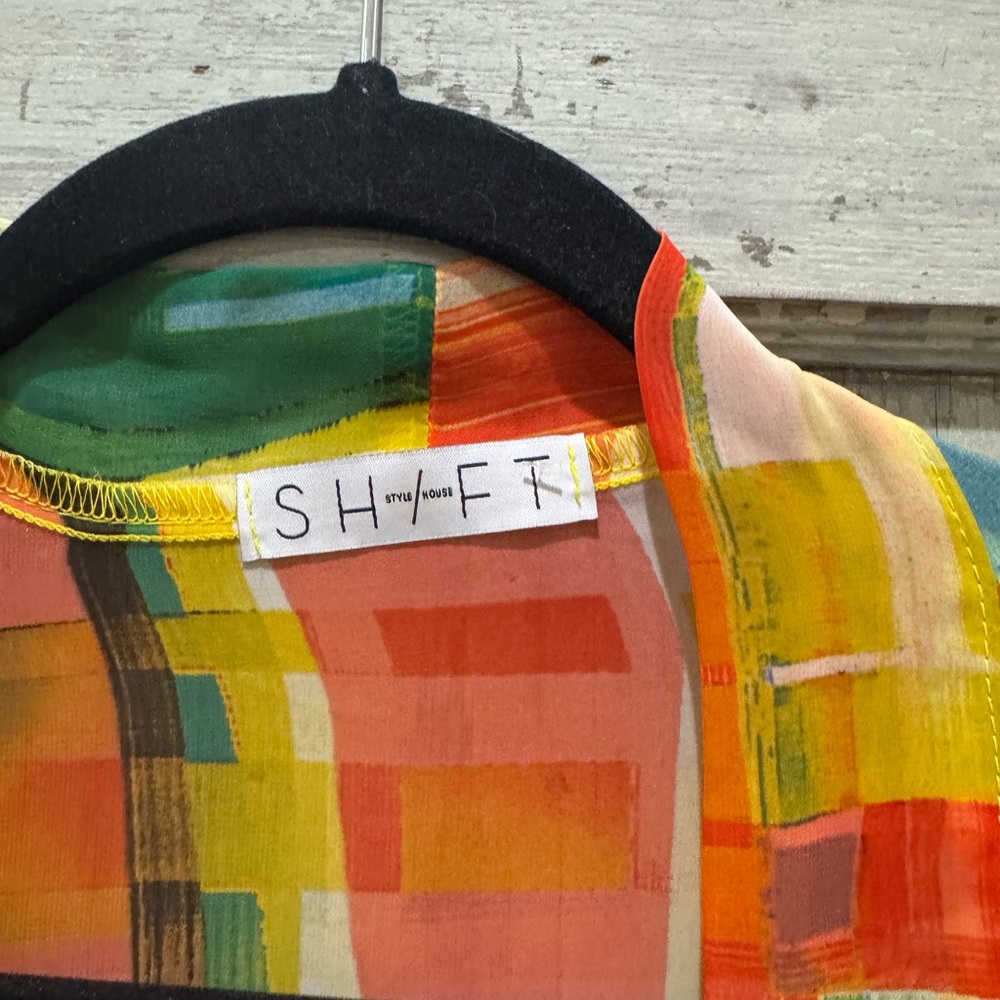 Lightweight Abstract Print Long Kimono Robe - Yellow Multi - Picture 4 of 7